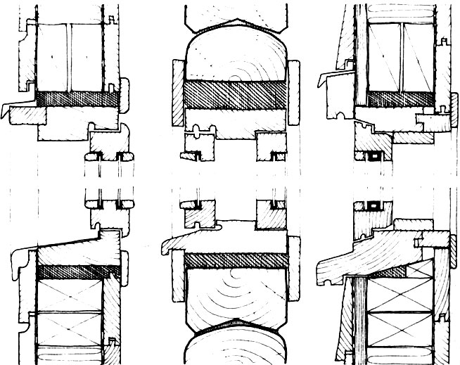 Рис. 64. Типовые конструкции деталей для спаренных окон
